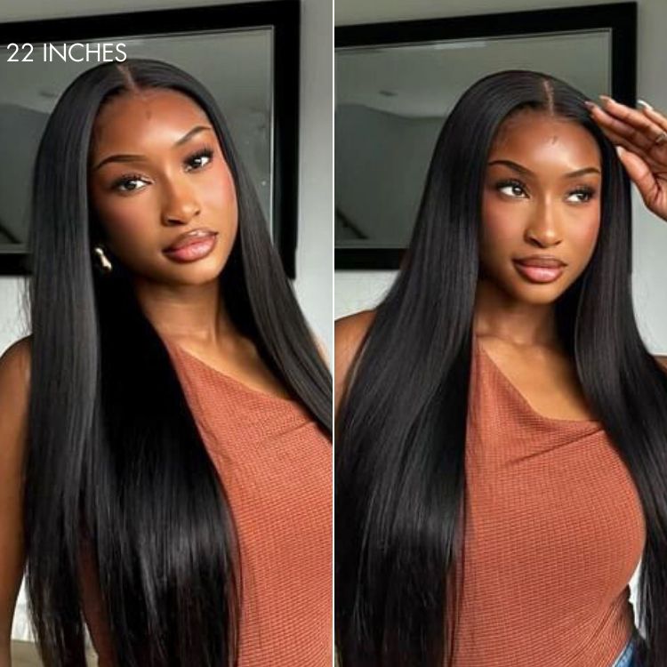 Luvme Hair PreMax Jet Black 5x5 Closure Lace Wig with middle part, silky straight, glueless design, pre-cut lace for easy wear