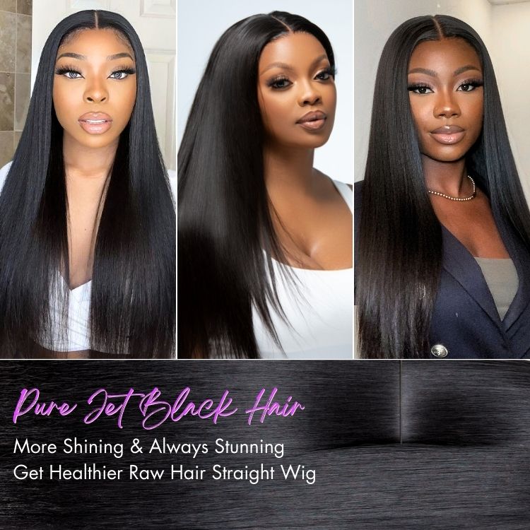 Luvme Hair PreMax jet black 5x5 closure lace wig with middle part, silky straight, glueless, pre-cut lace for easy wear.