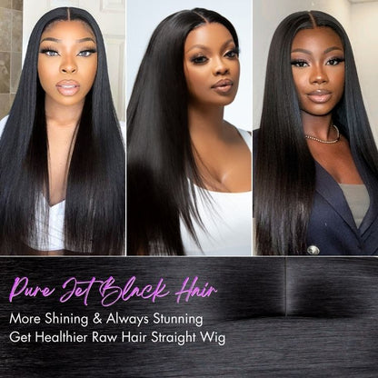 Luvme Hair PreMax jet black 5x5 closure lace wig with middle part, silky straight, glueless, pre-cut lace for easy wear.