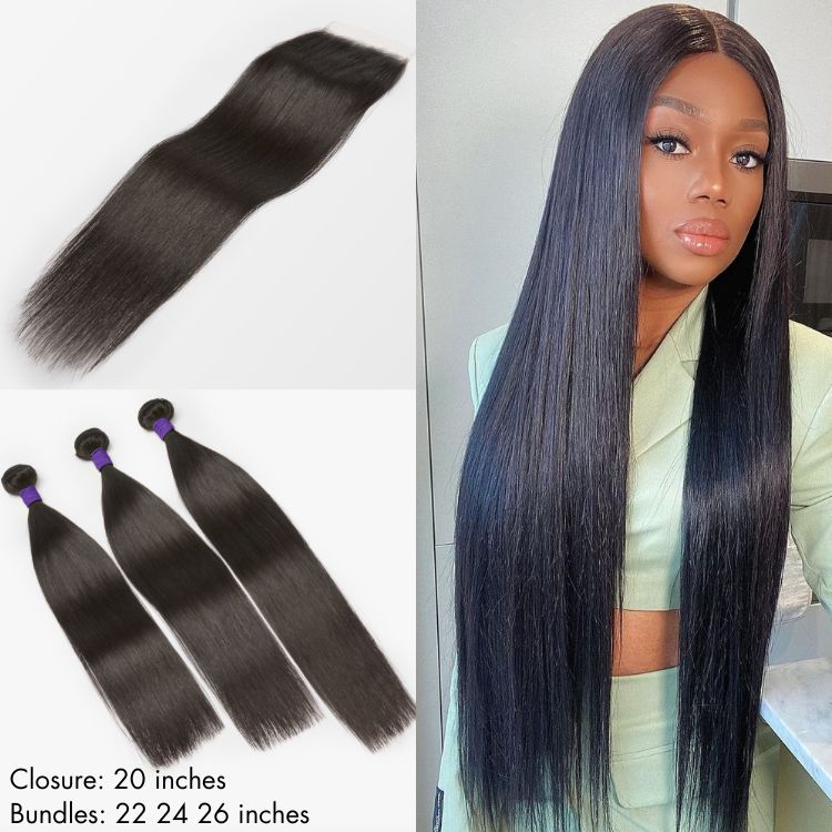 Luvme Hair upgraded Brazilian virgin hair bundles with 5x5 HD lace closure in straight or body wave styles.