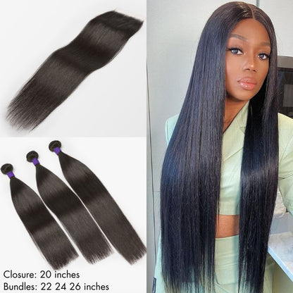 Luvme Hair upgraded Brazilian virgin hair bundles with 5x5 HD lace closure in straight or body wave styles.