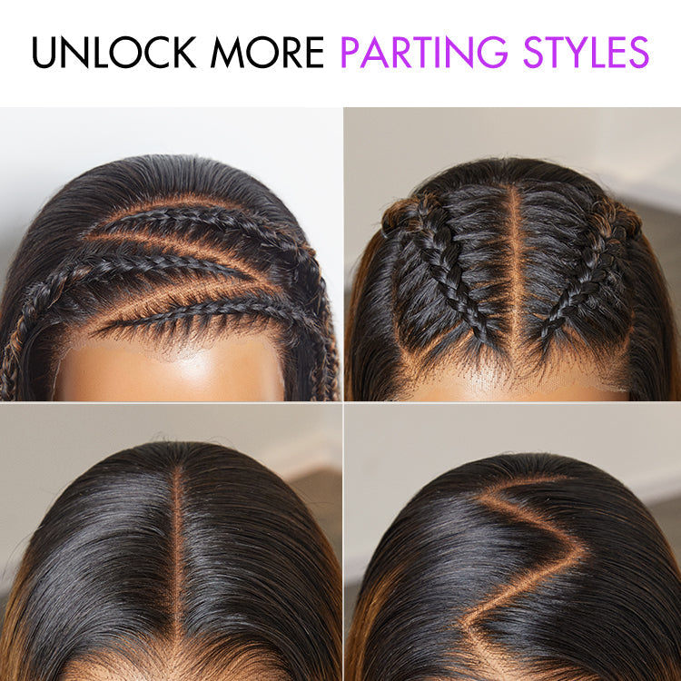 Luvme Hair PreMax Wigs natural-looking brown highlight silky blunt cut bob 13x4 lace frontal wig, glueless style.