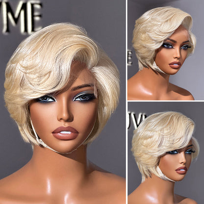 Luvme Hair 613 blonde pixie cut wig with minimalist HD lace, short, glueless, 100% human hair, pre-cut lace for easy wear