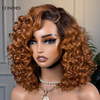 Luvme Hair ginger ombre bouncy curly minimal lace wig made of 100% human hair, short style with HD lace and glueless design
