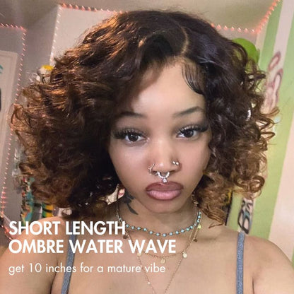 Luvme Hair ombre copper brown water wave 7x6 closure lace wig with HD lace, showcasing natural parting and textured waves.