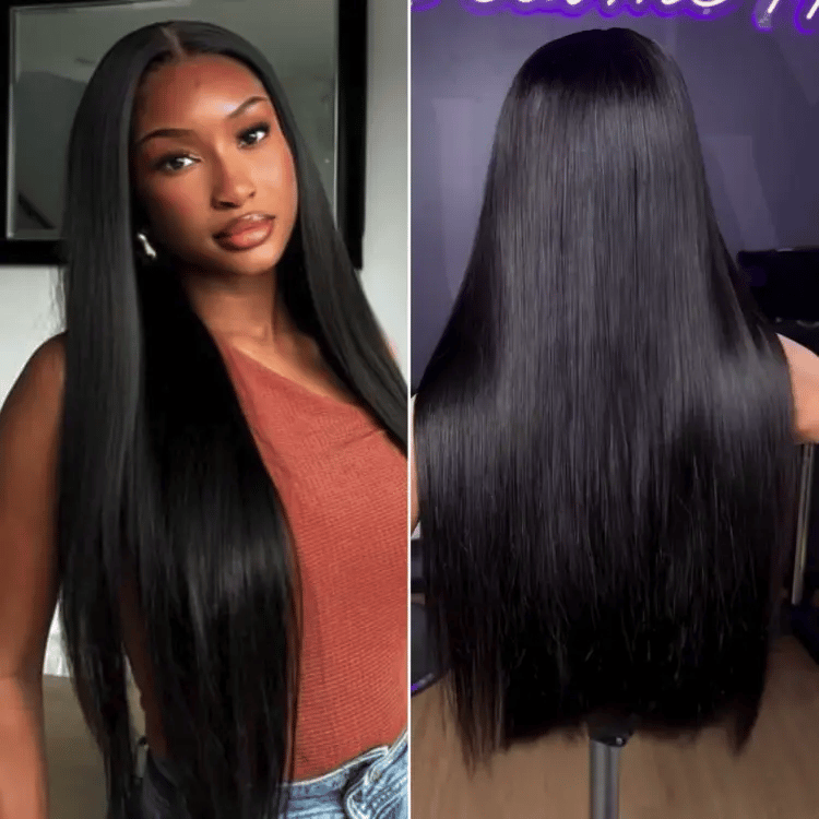 Luvme Hair PreMax Wigs Jet Black middle part silky straight 5x5 closure lace wig with pre-cut lace and glueless design
