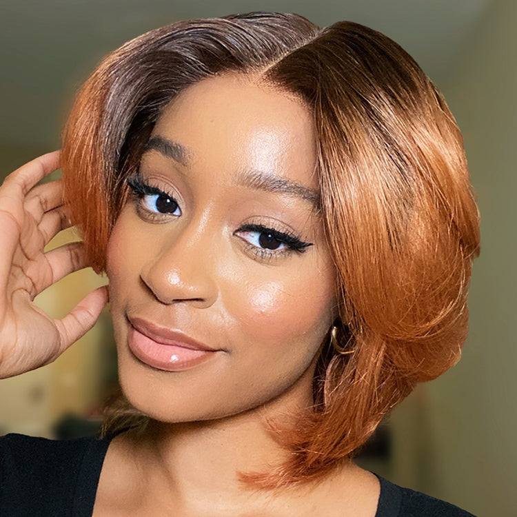 Luvme Hair 1 Sec Install Minimalist Lace Wig with short pixie cut, ombre ginger color, glueless design, ready-to-wear, pre-cut lace.