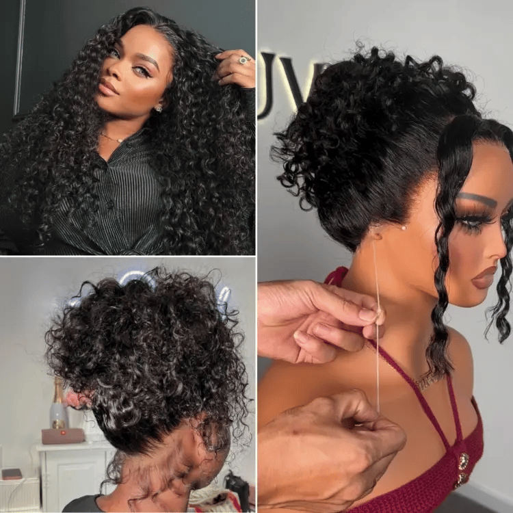 Luvme Hair PreMax Water Wave Flexi-Fit 360 lace wig with curly long hair and pre-cut lace, featuring drawstring cap for secure fit