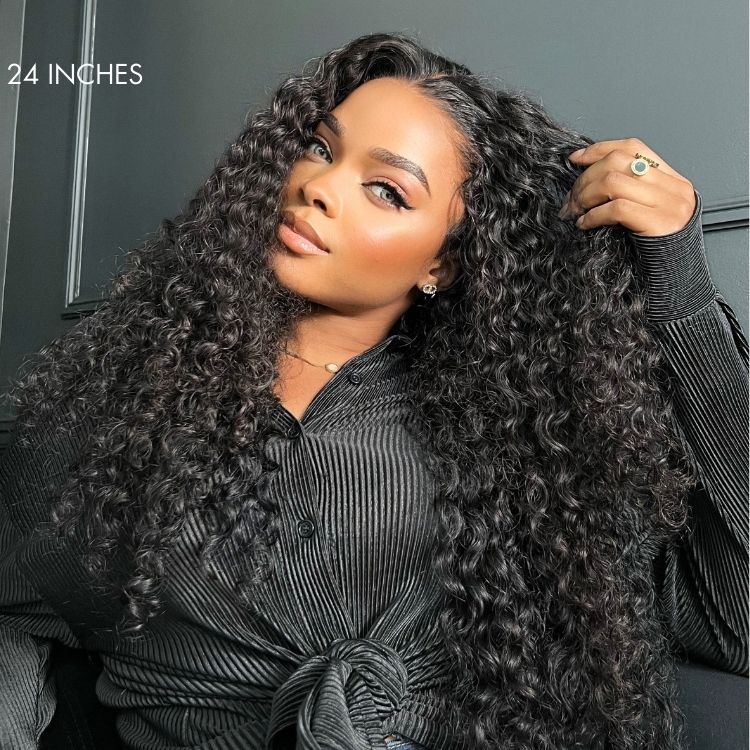 Luvme Hair PreMax Wigs water wave 360 lace wig with long curly hair, flexible fit, drawstring cap, pre-cut lace, and seamless finish.