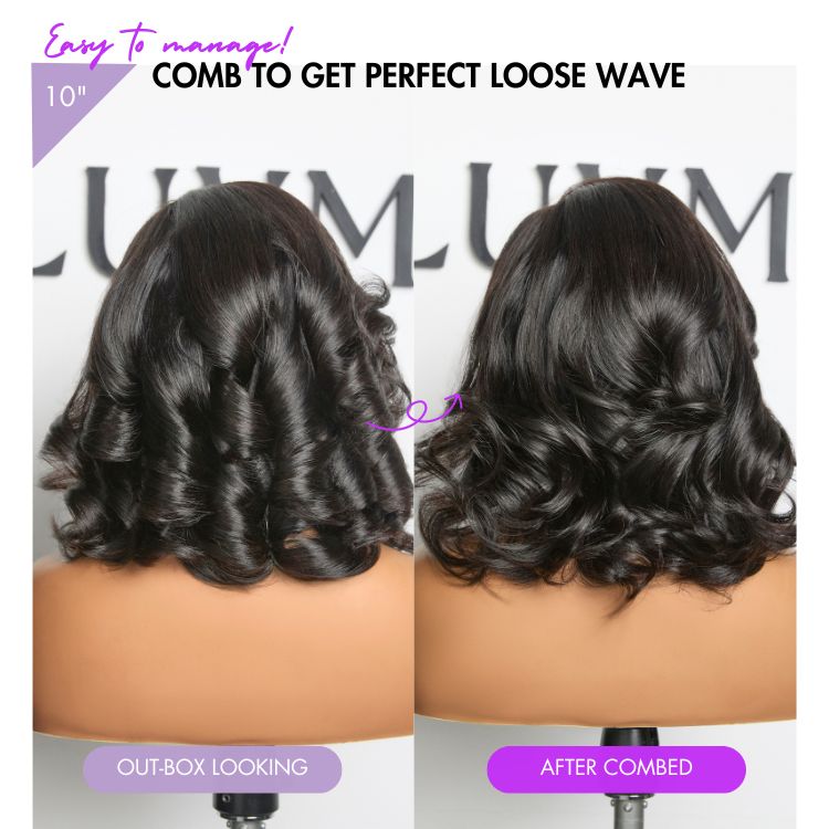 Luvme Hair PreMax Honey Brown with Blonde Highlights 13x6 frontal lace wig, natural black bouncy body wave human hair style