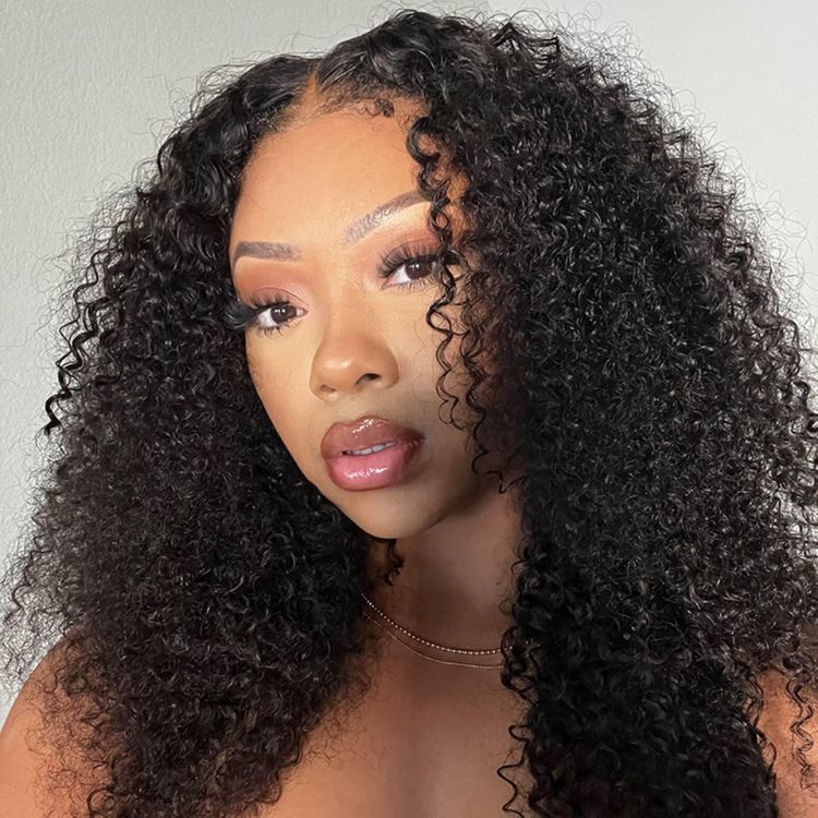 Luvme Hair Kinky Curly 5x5 Closure Lace Wig with long, full curly hair ready to wear, glueless design for natural look.