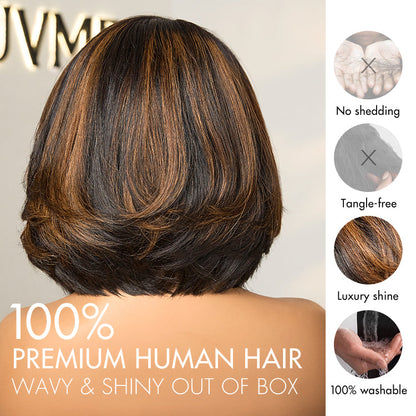 Luvme Hair brown layered bob blowout 5x5 lace closure wig with human hair and pre-cut lace for natural styling.
