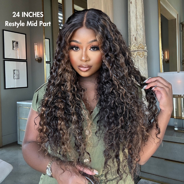 Luvme brown highlights Funmi curly 5x5 closure lace wig with long curls, glueless, beginner friendly, suitable for US customers.
