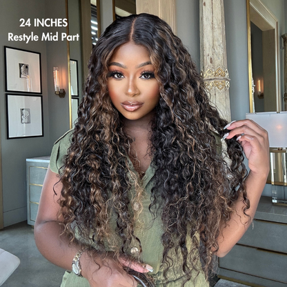 Luvme brown highlights Funmi curly 5x5 closure lace wig with long curls, glueless, beginner friendly, suitable for US customers.