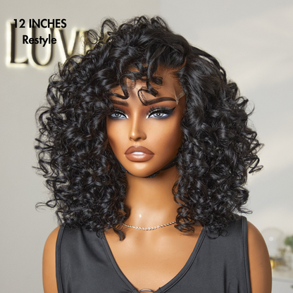 Luvme Hair minimalist HD lace wig with bouncy curls, left C part, pre-cut lace, glueless design, natural-looking hair.