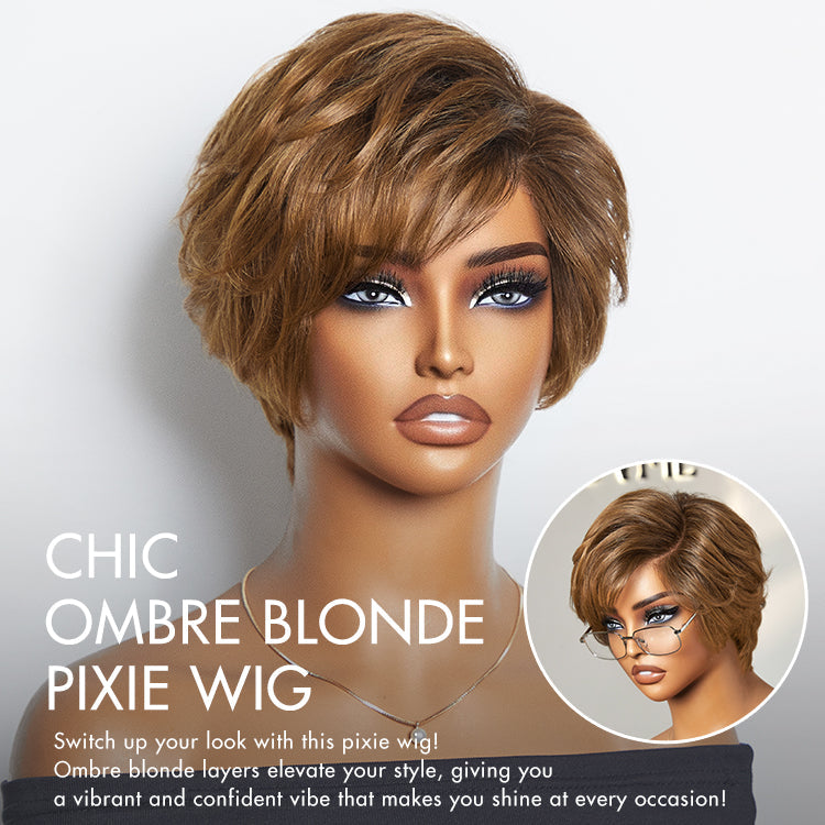Lightweight Ombre Blonde Mature Boss Pixie Cut Wig Glueless Pre-Cut Minimalist Lace Human Hair Wig | US Only-03