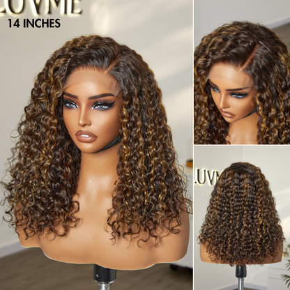 Luvme brown highlights Funmi curly 5x5 closure lace wig with long curls, glueless, beginner friendly, US style.