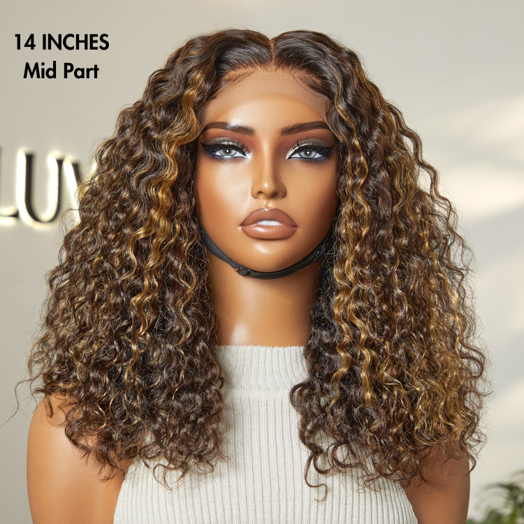 Luvme brown highlights Funmi curly 5x5 closure lace wig with long, natural curls, beginner-friendly glueless design for versatile styling.