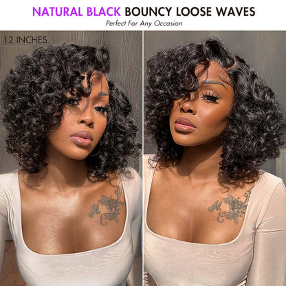 Luvme Minimalist HD lace wig with bouncy curls, left C part, pre-cut lace, showcasing natural hair texture and minimalistic style.