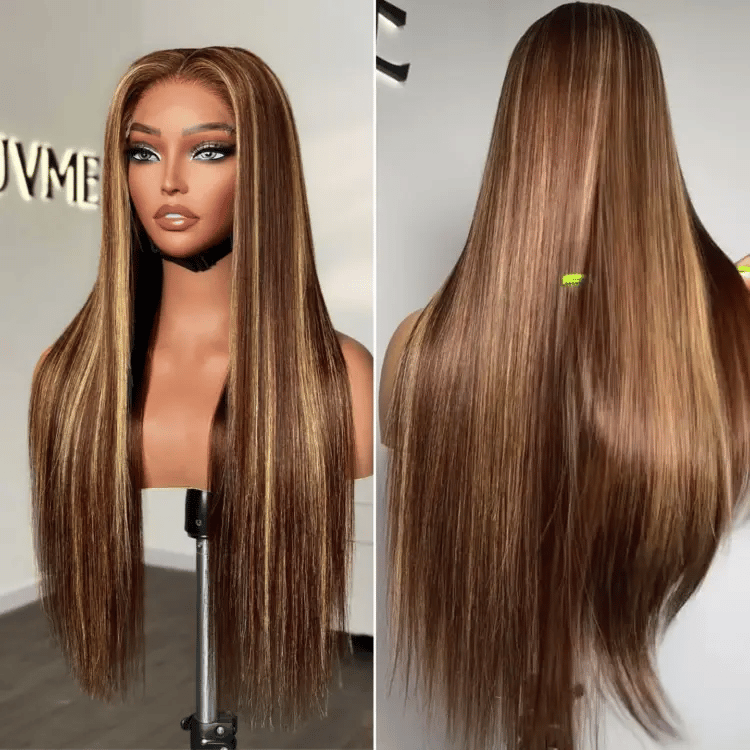 Luvme Hair honey blonde highlight silky straight 5x5 closure wig with HD lace, long style, 180% density, glueless fit