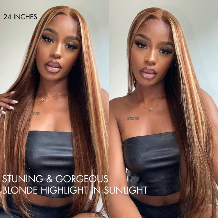 Luvme Hair honey blonde highlight silky straight 5x5 closure wig with HD lace, long, glueless, 180% density