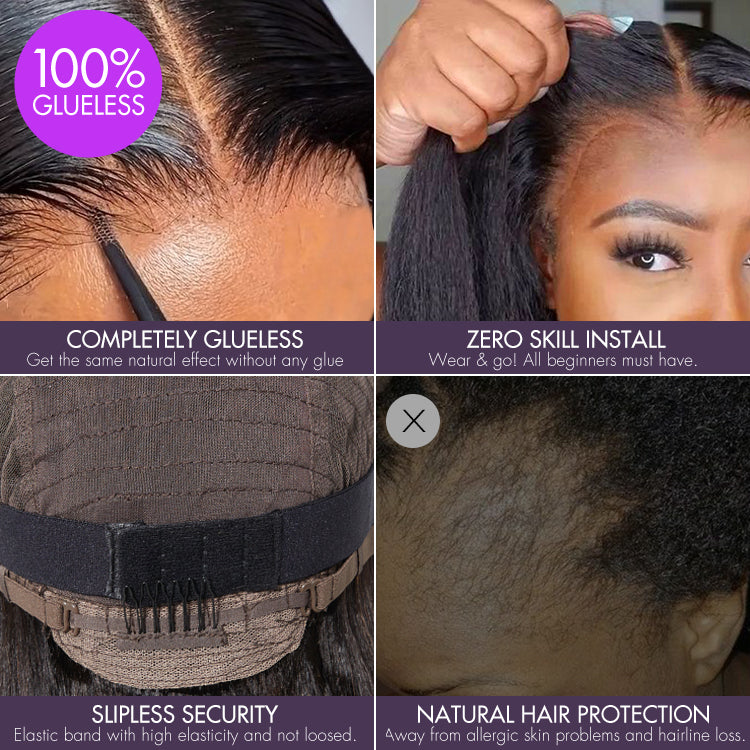 Luvme Hair ultra natural short curly wig with slicked-back style, glueless ear-to-ear wide T lace front for a seamless look.