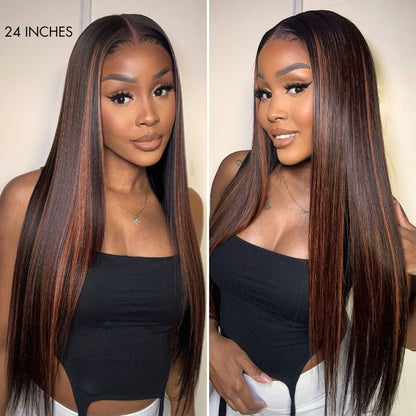 Classic Copper Ombre Highlights Silky Straight Glueless 5x5 Closure Lace Wig - US Only-06