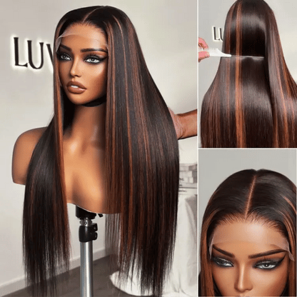 Classic Copper Ombre Highlights Silky Straight Glueless 5x5 Closure Lace Wig - US Only-04