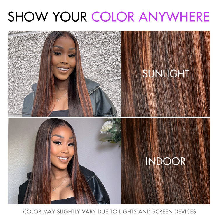 Classic Copper Ombre Highlights Silky Straight Glueless 5x5 Closure Lace Wig - US Only-09