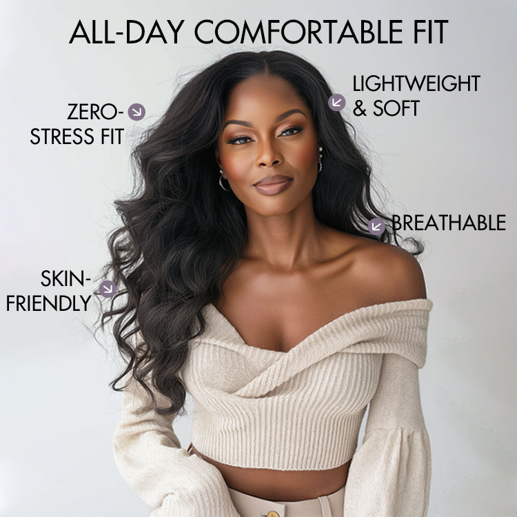 Luvme Hair AiryFit™ deep parting loose body wave human hair wig with 11x6 HD lace frontal, glueless design, natural scalp appearance