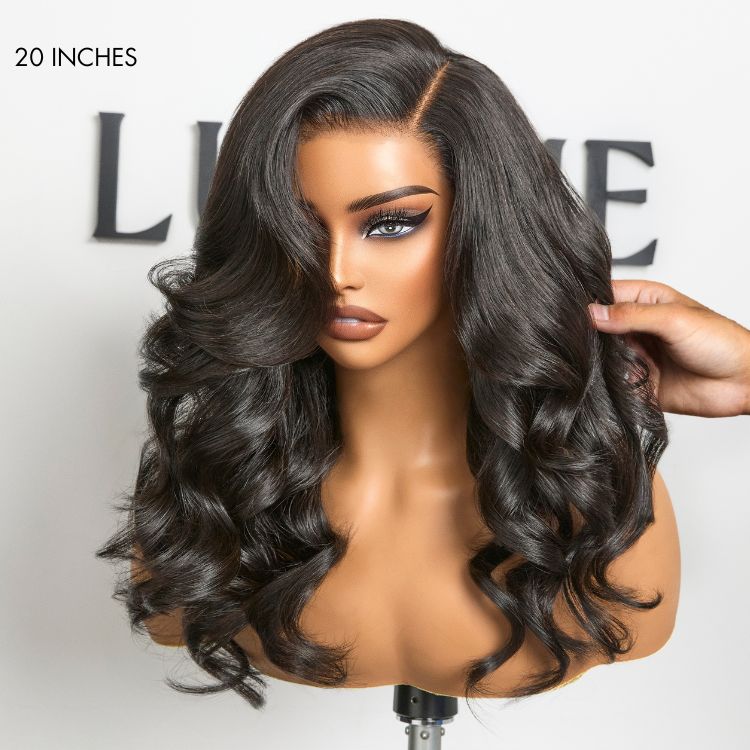 Luxury HD full lace human hair wig with loose body wave, flexi-fit cap, and invisible drawstring from Luvme Hair.