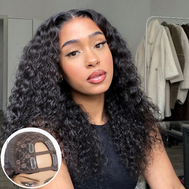 Deep wave U part human hair wig by Luvme, showcasing the natural deep wave texture and realistic hairline.
