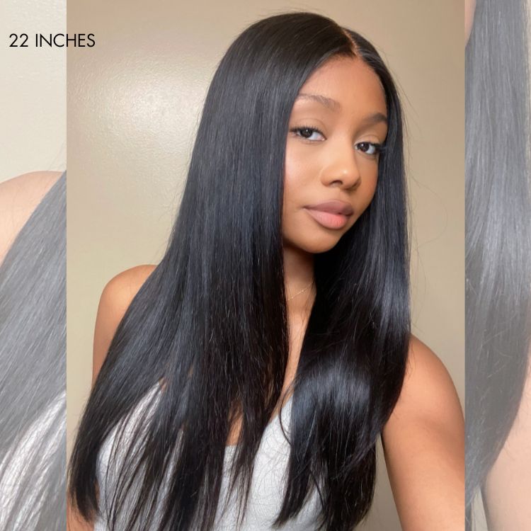 Luvme silky straight U Part human hair wig showcasing smooth, natural-looking straight hair with U part design.