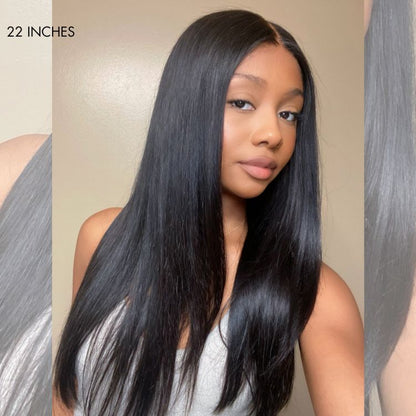 Luvme silky straight U Part human hair wig showcasing smooth, natural-looking straight hair with U part design.