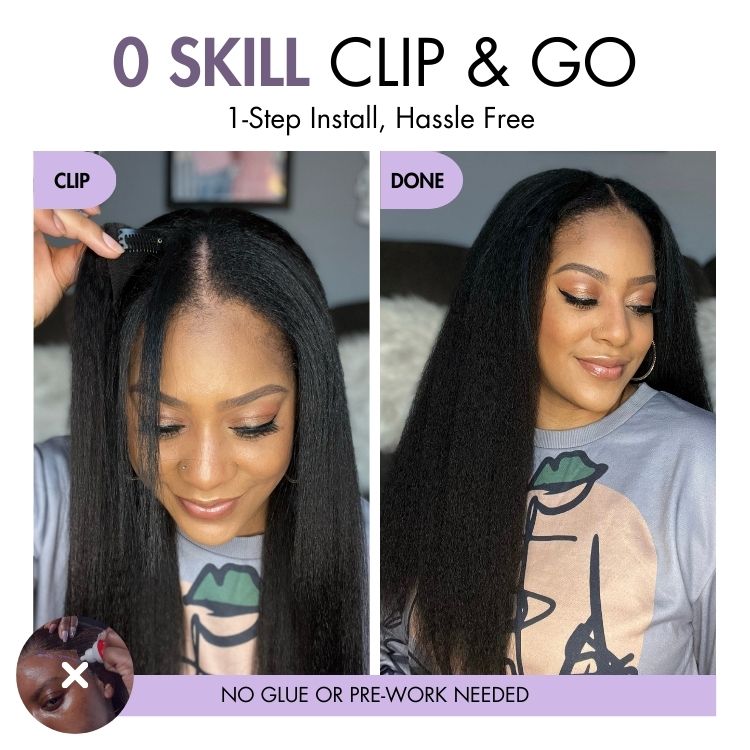 Luvme V part wig made of 100% human hair in kinky straight, body wave, or curly styles, with natural V-shaped parting.