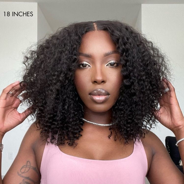 Luvme protective V part long wig made of 100% human hair in kinky straight, body wave, or curly styles, showcasing natural hair texture.