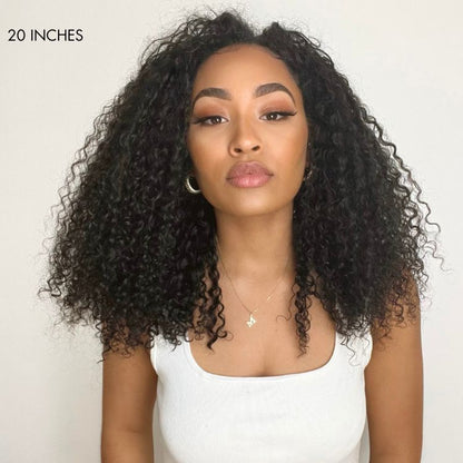 Luvme V Part wig in kinky straight, body wave, or curly styles made of 100% human hair, showing the V-shaped part and natural texture.