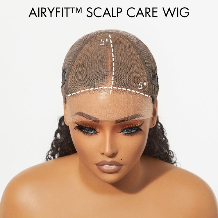 Blonde highlight Water Wave curly wig from Luvme Hair featuring a snug fit, 5x5 lace closure, long pre-cut lace, and glueless design.