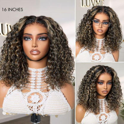 Blonde highlight Water Wave wig by Luvme Hair, long curly, glueless 5x5 lace closure, pre-cut lace, snug fit, scalp care wig