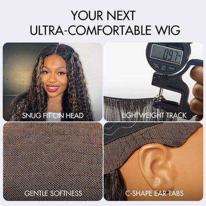 Blonde highlight Water Wave lace wig by Luvme Hair, long curly AiryFit™ Scalp Care wig with pre-cut lace and snugfit design