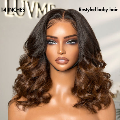 Luvme Hair PreMax Wigs ombre brown loose body wave lace wig with 5x5 closure and pre-cut lace, glueless installation, US only