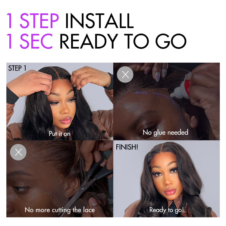 Luvme 5x5 closure wig with natural black loose wave 100% human hair, glueless lace, short style, available in large and small cap sizes