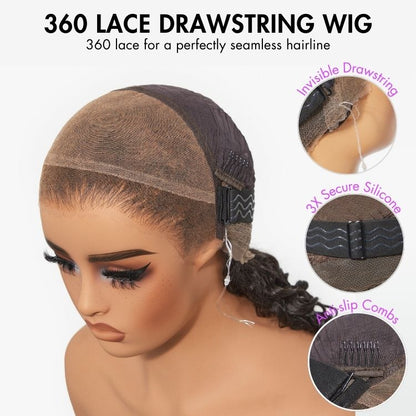 Luvme Hair PreMax Wigs Flexi-Fit Invisi Drawstring Cap with 360 HD lace in water wave, body wave, and straight long wig style