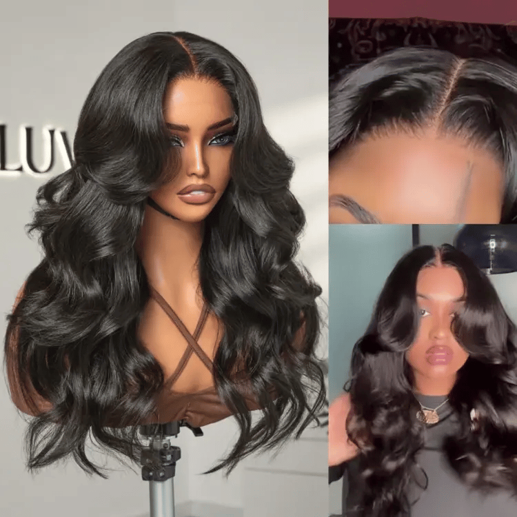 Luvme long layered body wave 5x5 closure wig with HD lace, glueless design, and middle part for a natural, trendy look.