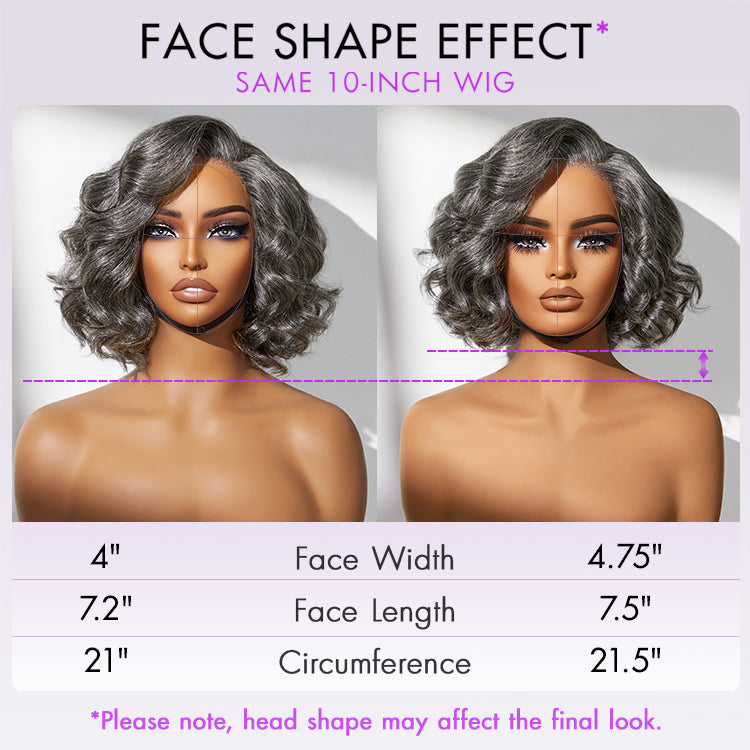Luvme Hair elegant grey body wave lace wig with loose waves, short length, pre-cut lace, and minimalistic style, glueless fit