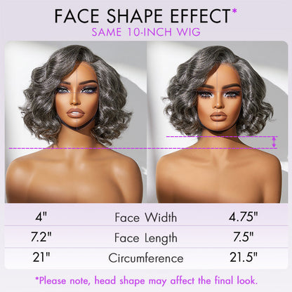 Luvme Hair elegant grey body wave lace wig with loose waves, short length, pre-cut lace, and minimalistic style, glueless fit