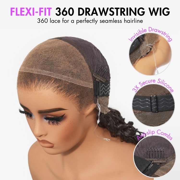 Luvme Hair PreMax Wigs Flexi-Fit Invisi Drawstring Cap with 360 HD Lace, loose body wave wig, restyle friendly, natural look