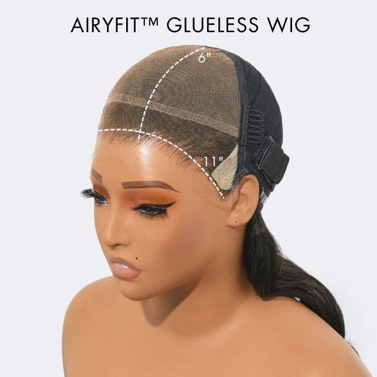 Luvme Hair AiryFit™ scalp care wig with deep parting, loose body wave human hair, 11x6 frontal HD lace, glueless style.