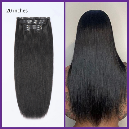 Luvme Hair seamless Yaki straight clip-in extensions made of real human hair, 135g, 9pcs with free gift, natural and easy to wear