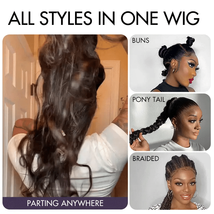 Luxury HD full lace human hair wig by Luvme Hair featuring loose body wave style and flexible drawstring cap.